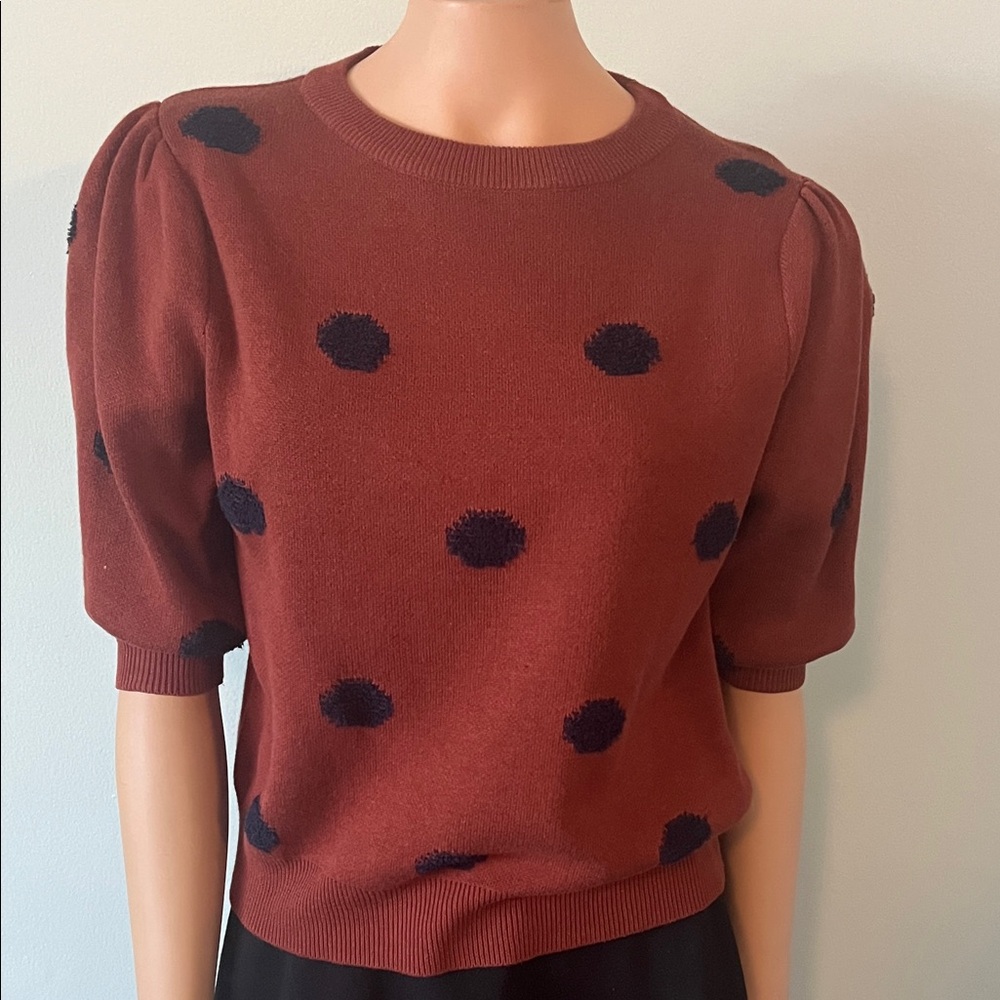 Compania Fantastica Brown and Navy Polka Dot Sweater